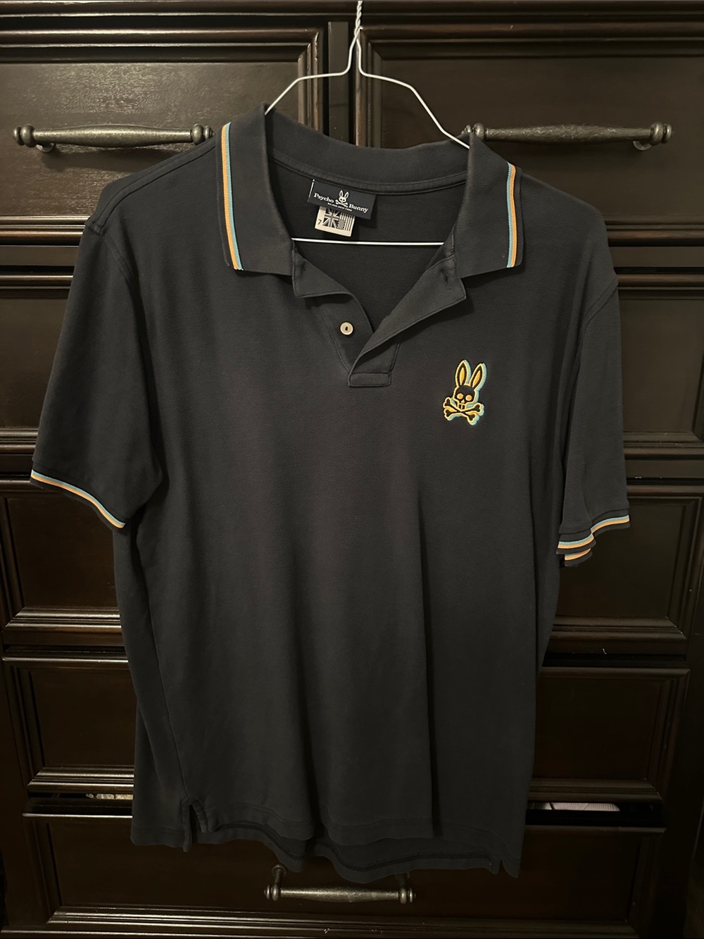 Psycho Bunny Navy Polo with Yellow and Light Blue Trim